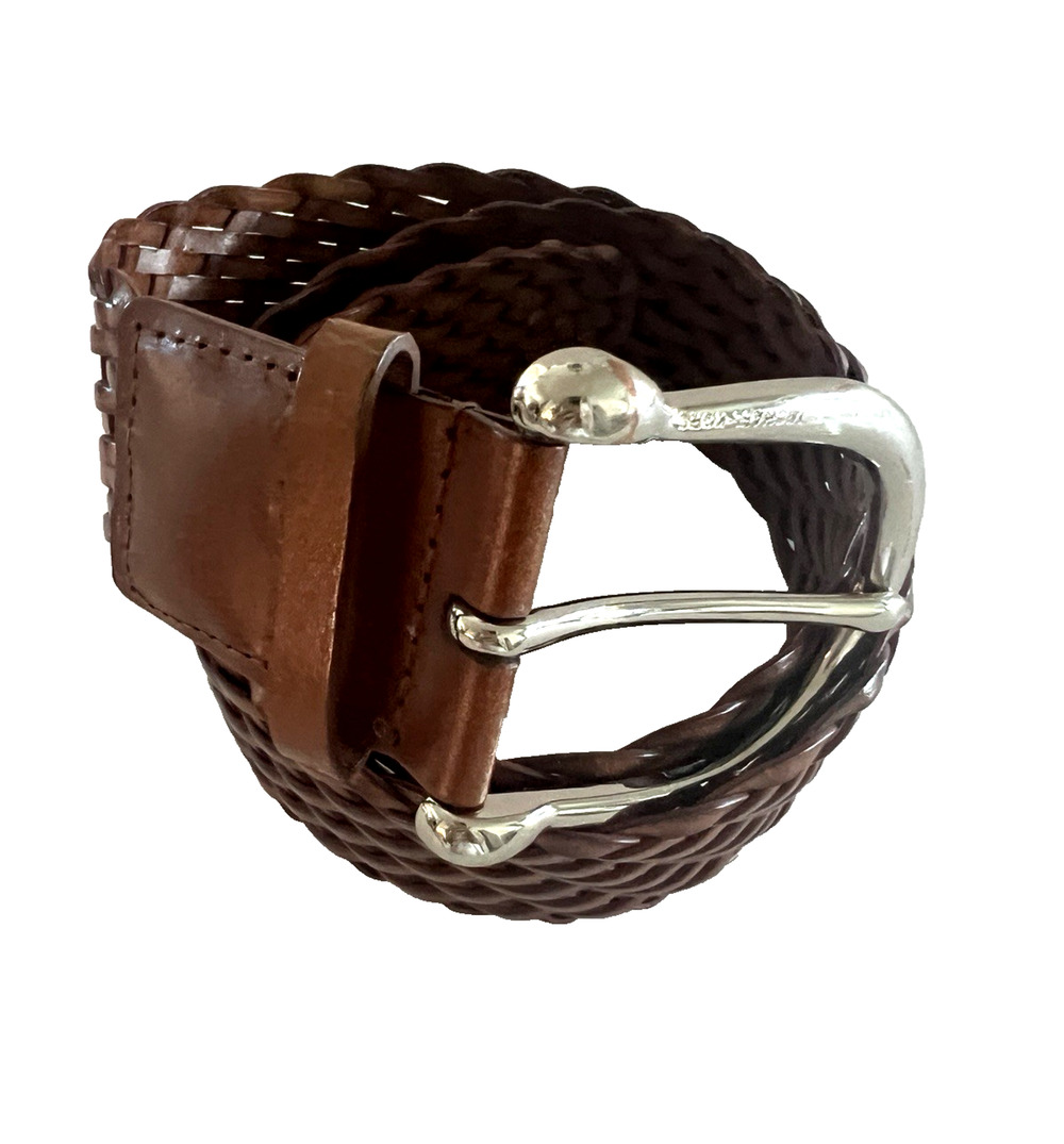 Michael Kors Boho Western Woven Braided Leather Wide Belt Brown Womens M